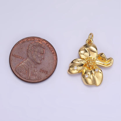 24K Gold Filled CZ Dotted Molten Foil Flower Petal Charm in Gold &amp; Silver | C242