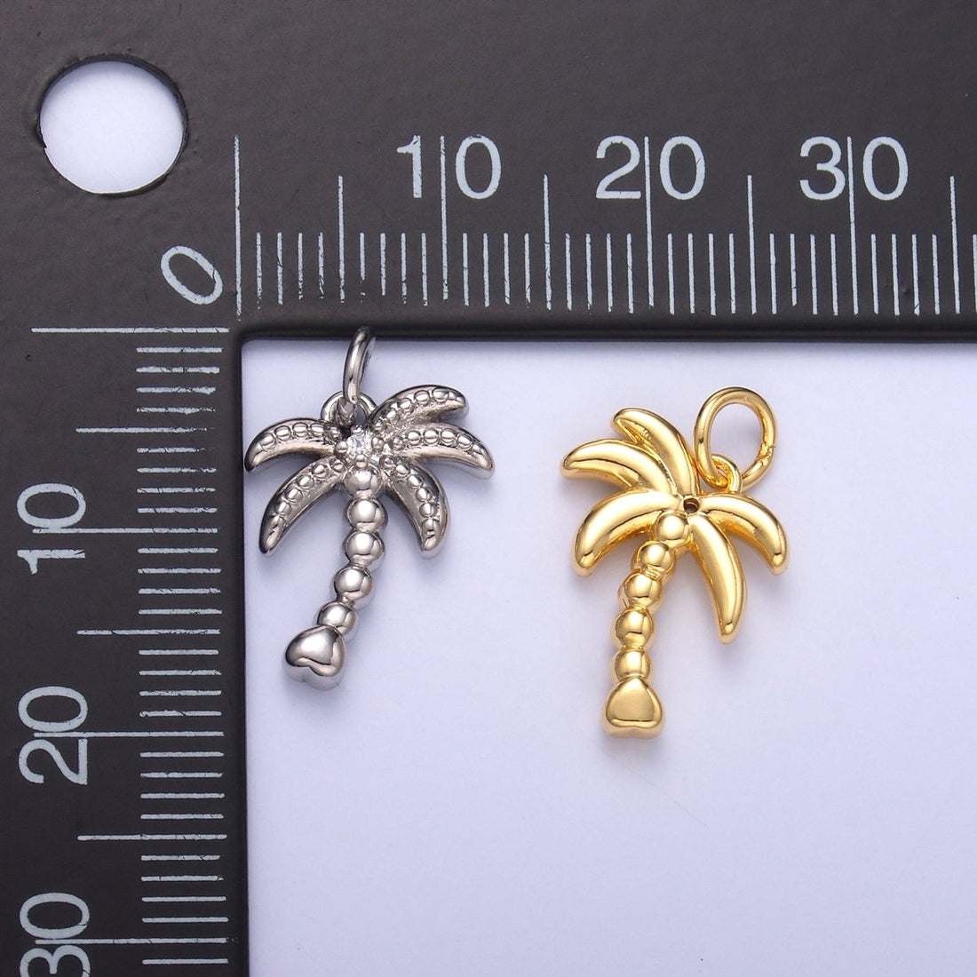 24K Gold Filled CZ Dotted Nature Palm Tree 3D Multidimensional Charm in Gold &amp; Silver | N019
