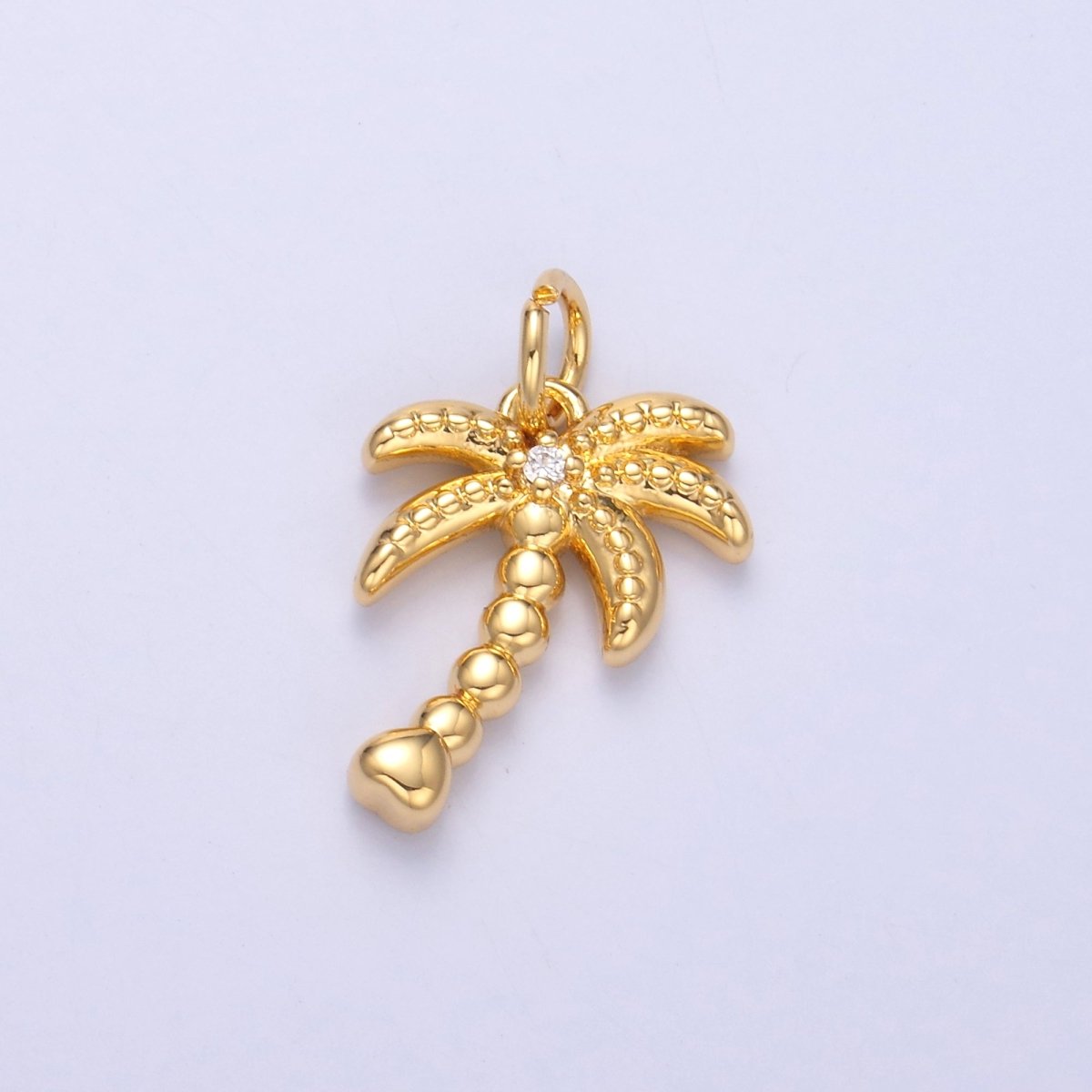 24K Gold Filled CZ Dotted Nature Palm Tree 3D Multidimensional Charm in Gold &amp; Silver | N019