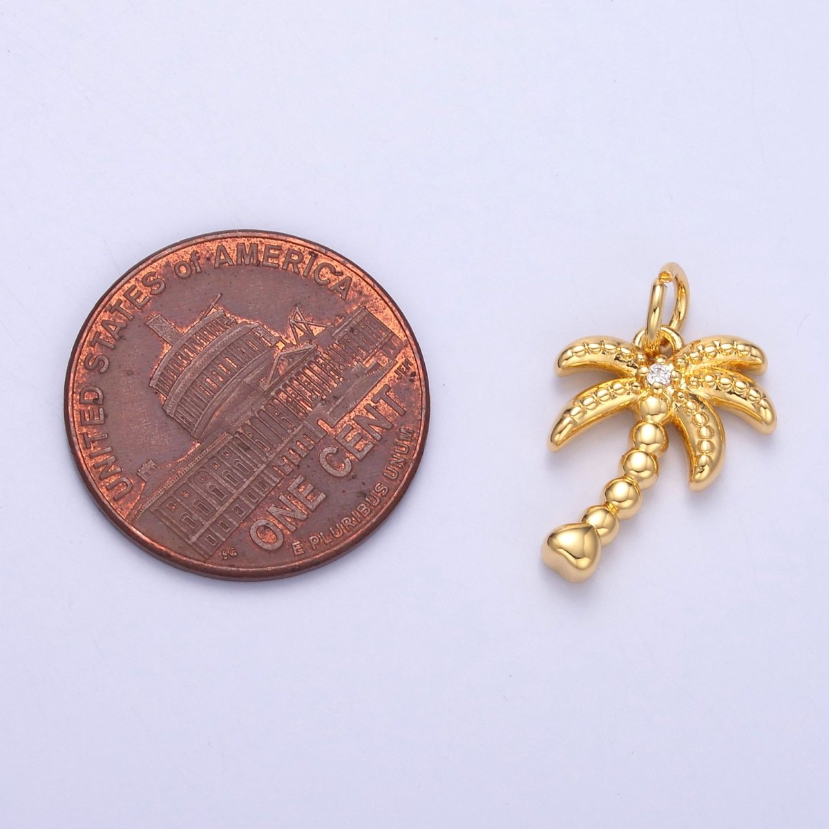 24K Gold Filled CZ Dotted Nature Palm Tree 3D Multidimensional Charm in Gold &amp; Silver | N019
