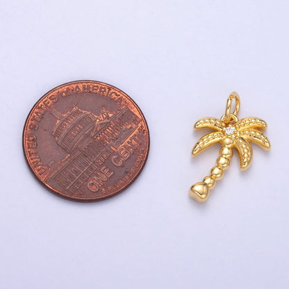 24K Gold Filled CZ Dotted Nature Palm Tree 3D Multidimensional Charm in Gold &amp; Silver | N019