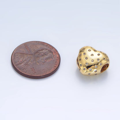 24K Gold Filled 13mm Clear CZ Dotted Heart Bead in Gold &amp; Silver | B910