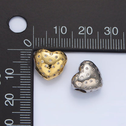 24K Gold Filled 13mm Clear CZ Dotted Heart Bead in Gold &amp; Silver | B910