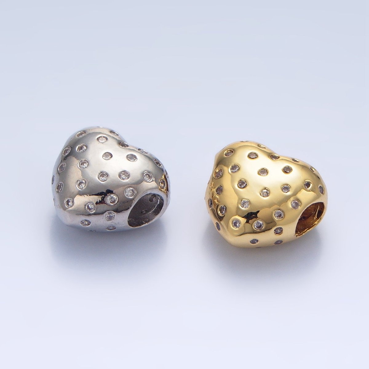 24K Gold Filled 13mm Clear CZ Dotted Heart Bead in Gold &amp; Silver | B910
