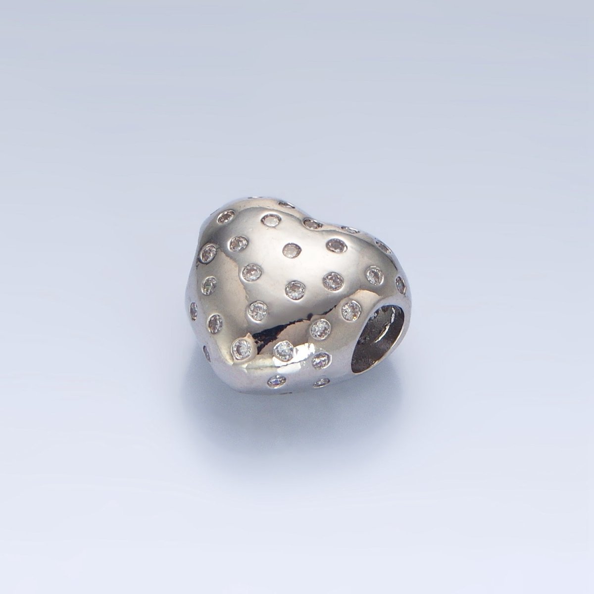 24K Gold Filled 13mm Clear CZ Dotted Heart Bead in Gold &amp; Silver | B910