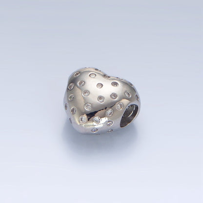 24K Gold Filled 13mm Clear CZ Dotted Heart Bead in Gold &amp; Silver | B910