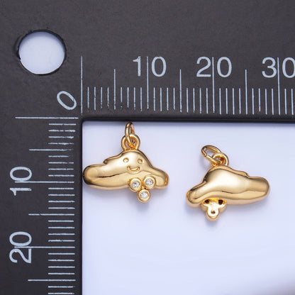 24K Gold Filled CZ Dotted Rain Smiley Face Cloud Multidimensional 3D Charm | W017