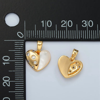 24K Gold Filled CZ Dotted Shell Pearl Heart Pendant | H785