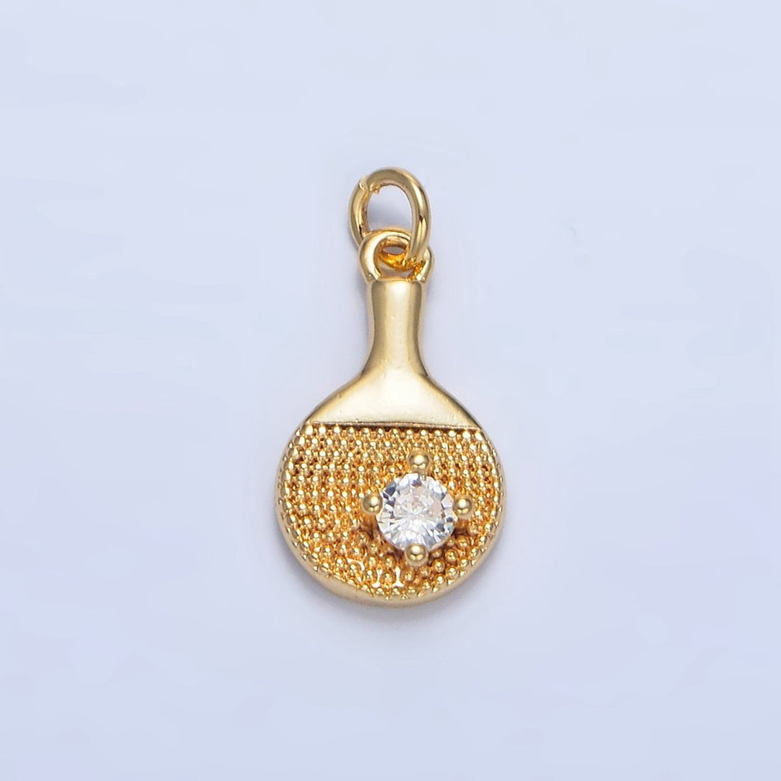 24K Gold Filled CZ Dotted Table Tennis Paddle Sports Charm | X854