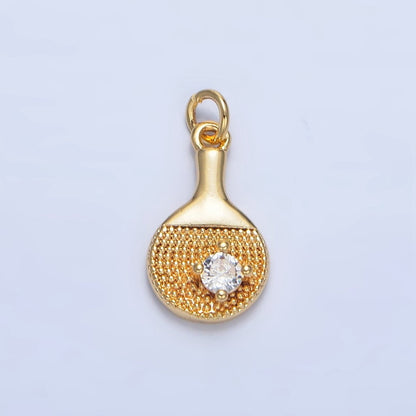 24K Gold Filled CZ Dotted Table Tennis Paddle Sports Charm | X854