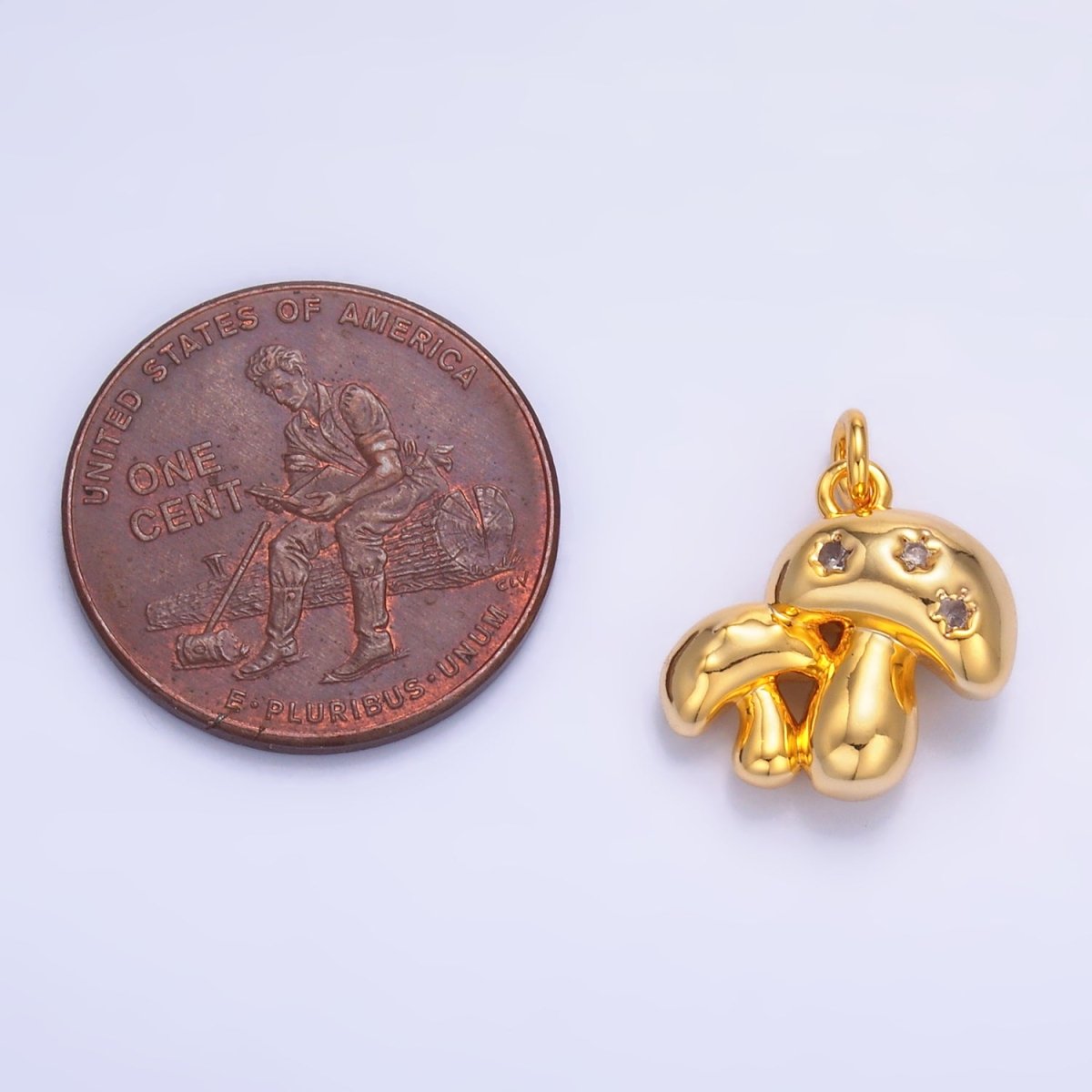 24K Gold Filled CZ Double Mushroom 3D Multidimensional Charm in Gold &amp; Silver | W884