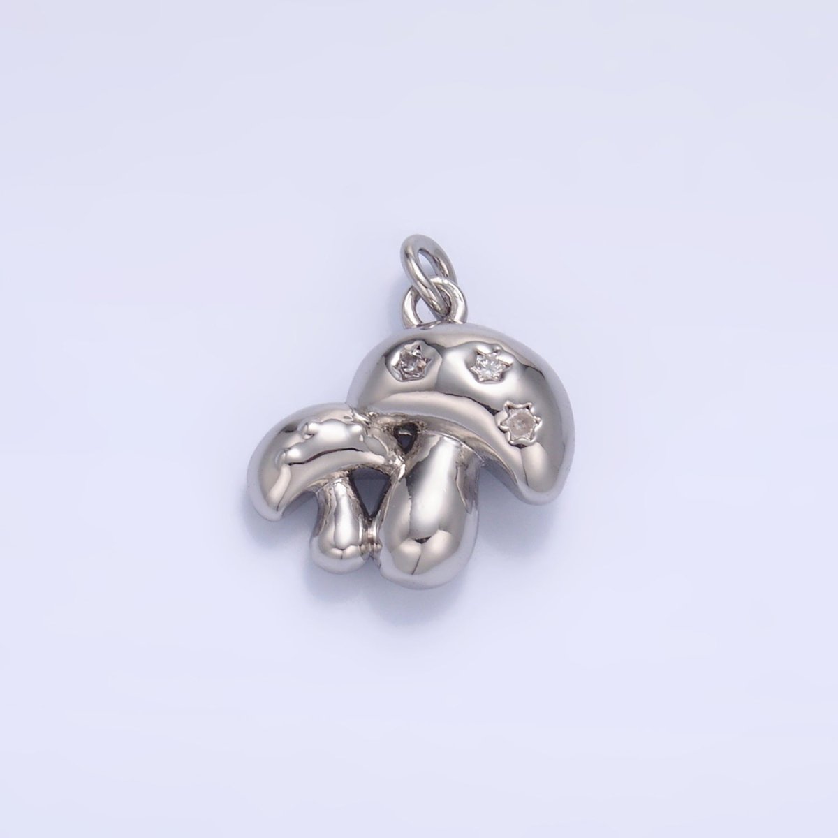24K Gold Filled CZ Double Mushroom 3D Multidimensional Charm in Gold &amp; Silver | W884