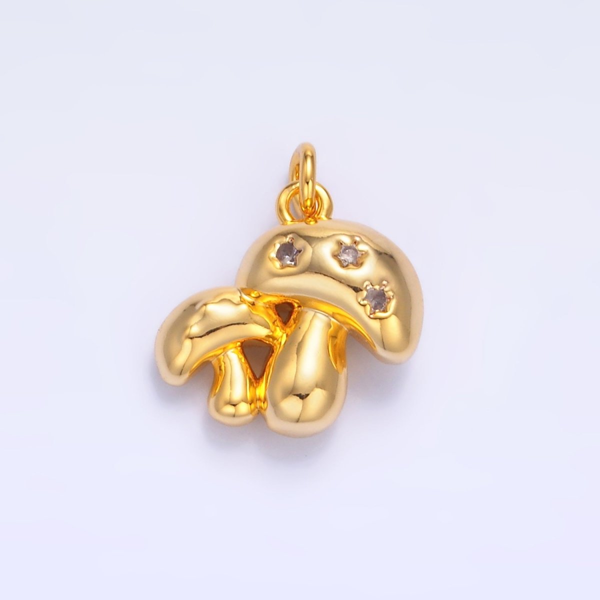 24K Gold Filled CZ Double Mushroom 3D Multidimensional Charm in Gold &amp; Silver | W884