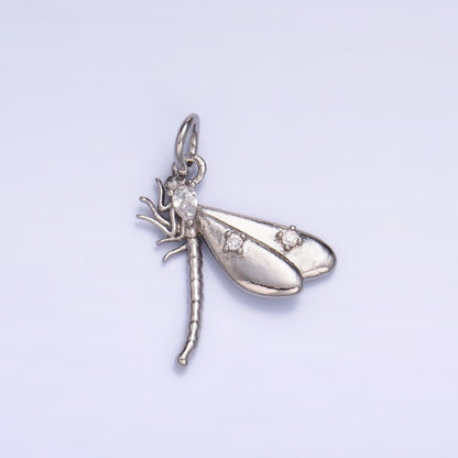 24K Gold Filled CZ Dragonfly Insect Charm in Gold &amp; Silver | M175