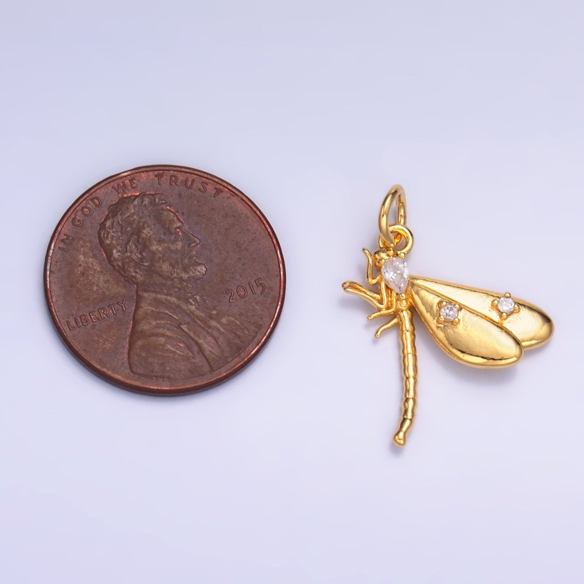 24K Gold Filled CZ Dragonfly Insect Charm in Gold &amp; Silver | M175