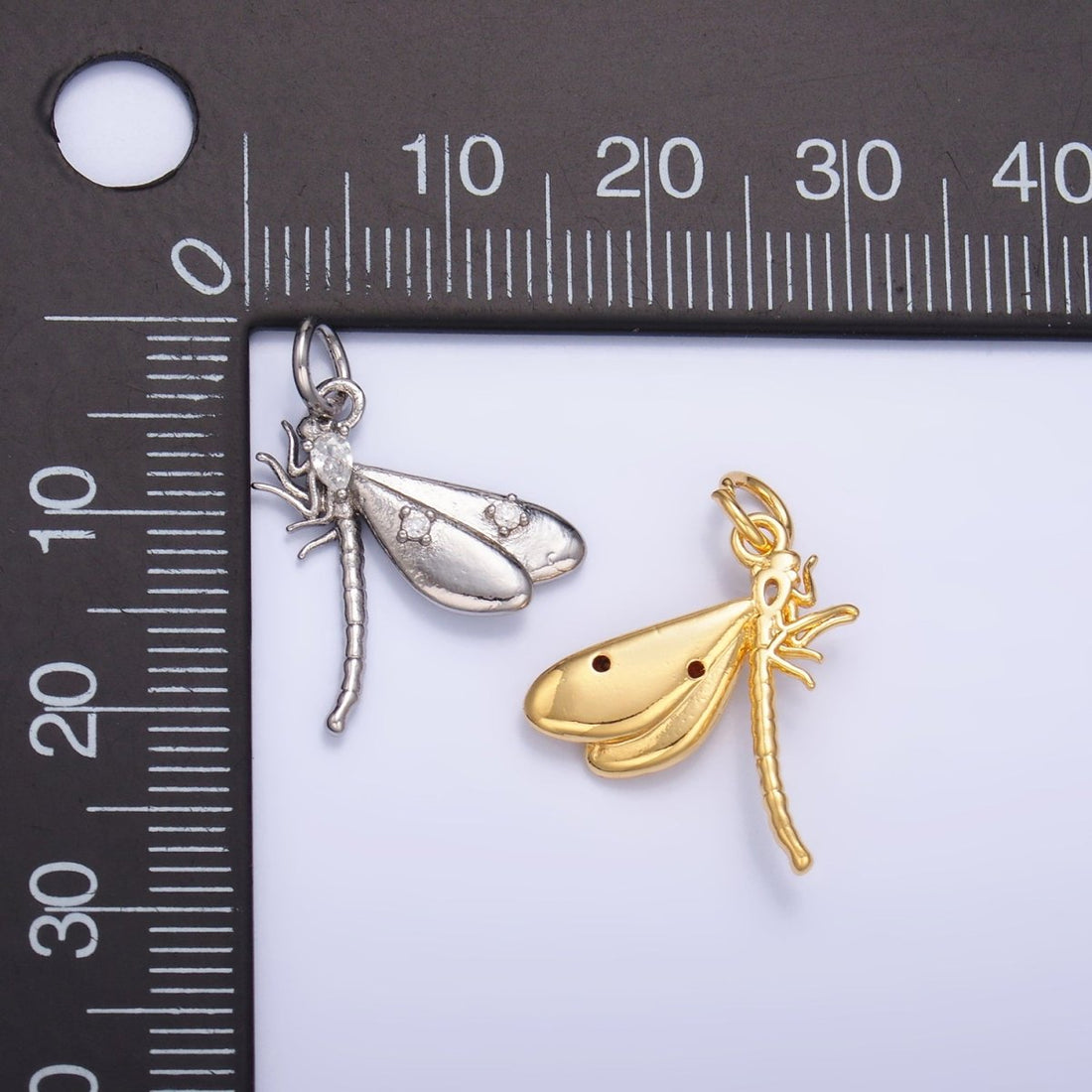 24K Gold Filled CZ Dragonfly Insect Charm in Gold &amp; Silver | M175