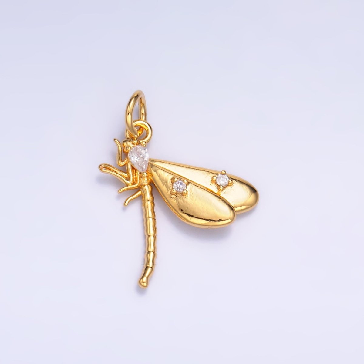 24K Gold Filled CZ Dragonfly Insect Charm in Gold &amp; Silver | M175