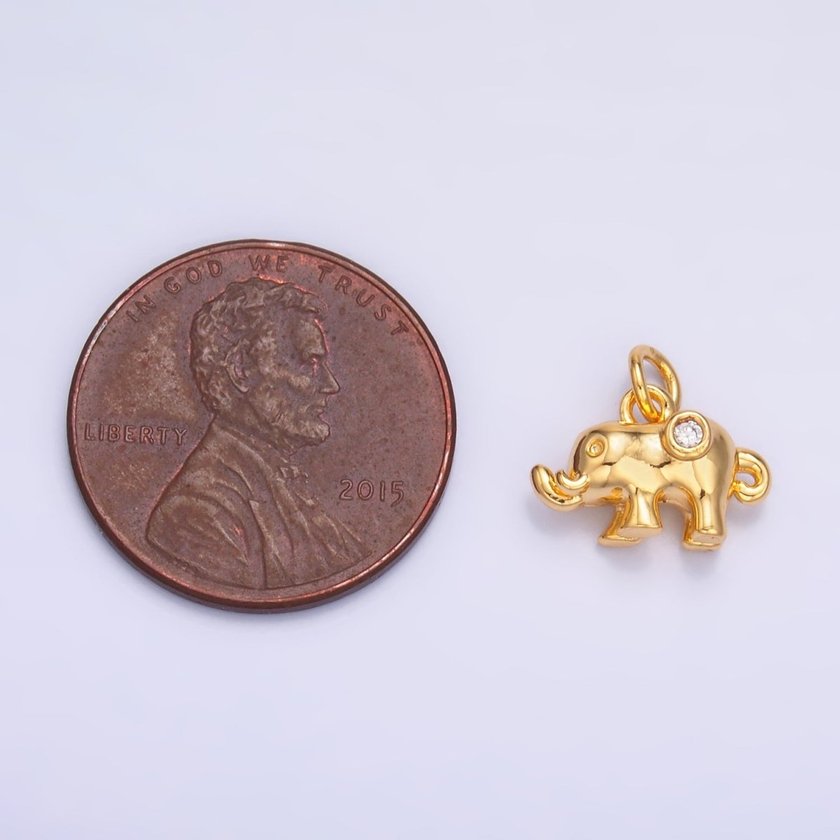 24K Gold Filled CZ Elephant  Animal 3D Multidimensional Charm in Gold &amp; Silver | W400