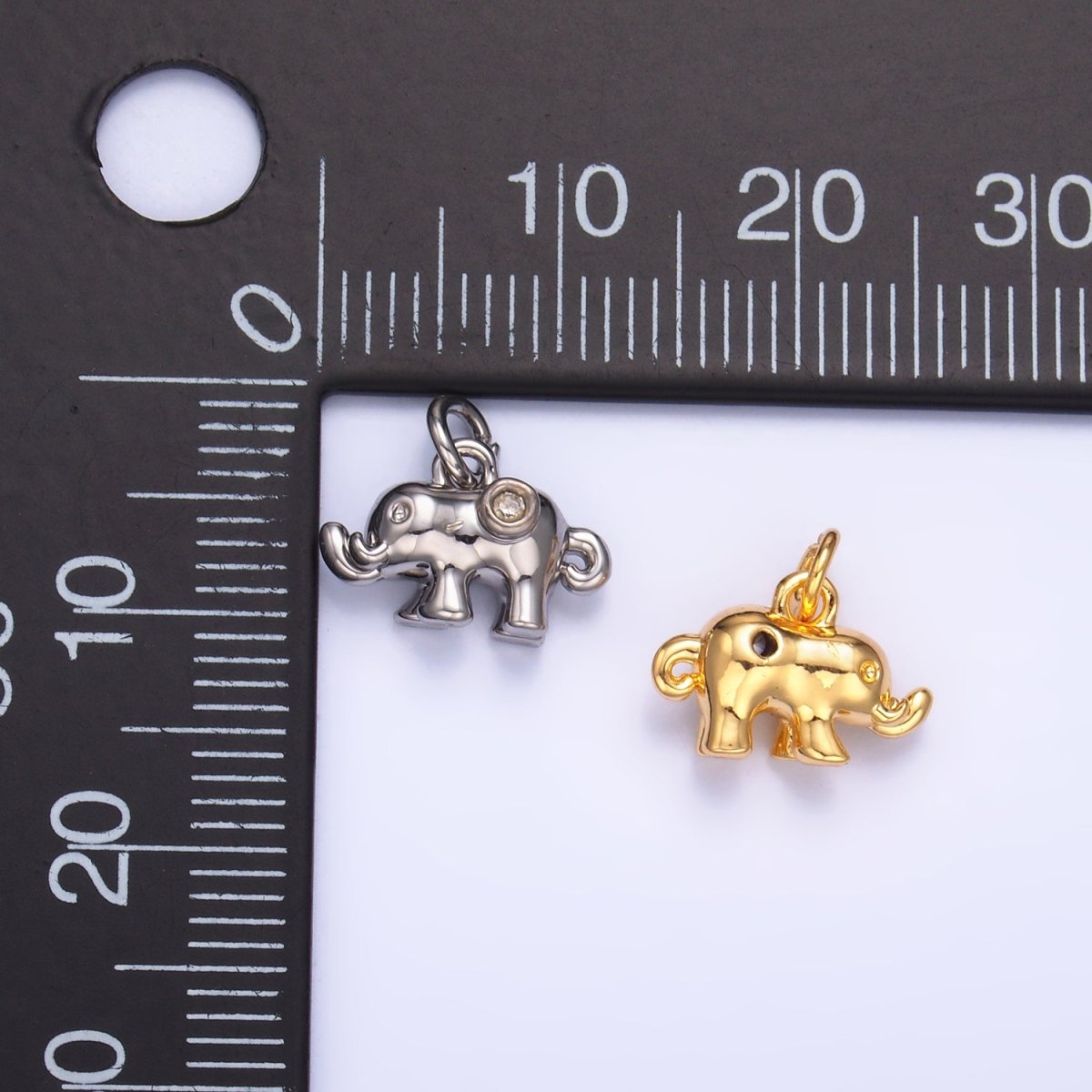 24K Gold Filled CZ Elephant  Animal 3D Multidimensional Charm in Gold &amp; Silver | W400