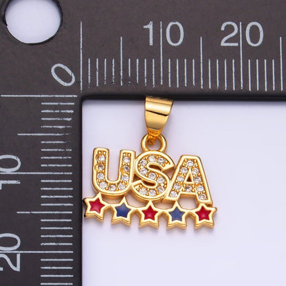 24K Gold Filled CZ Enamel Stars USA Patriotic 4th of July Pendant | AA-1068