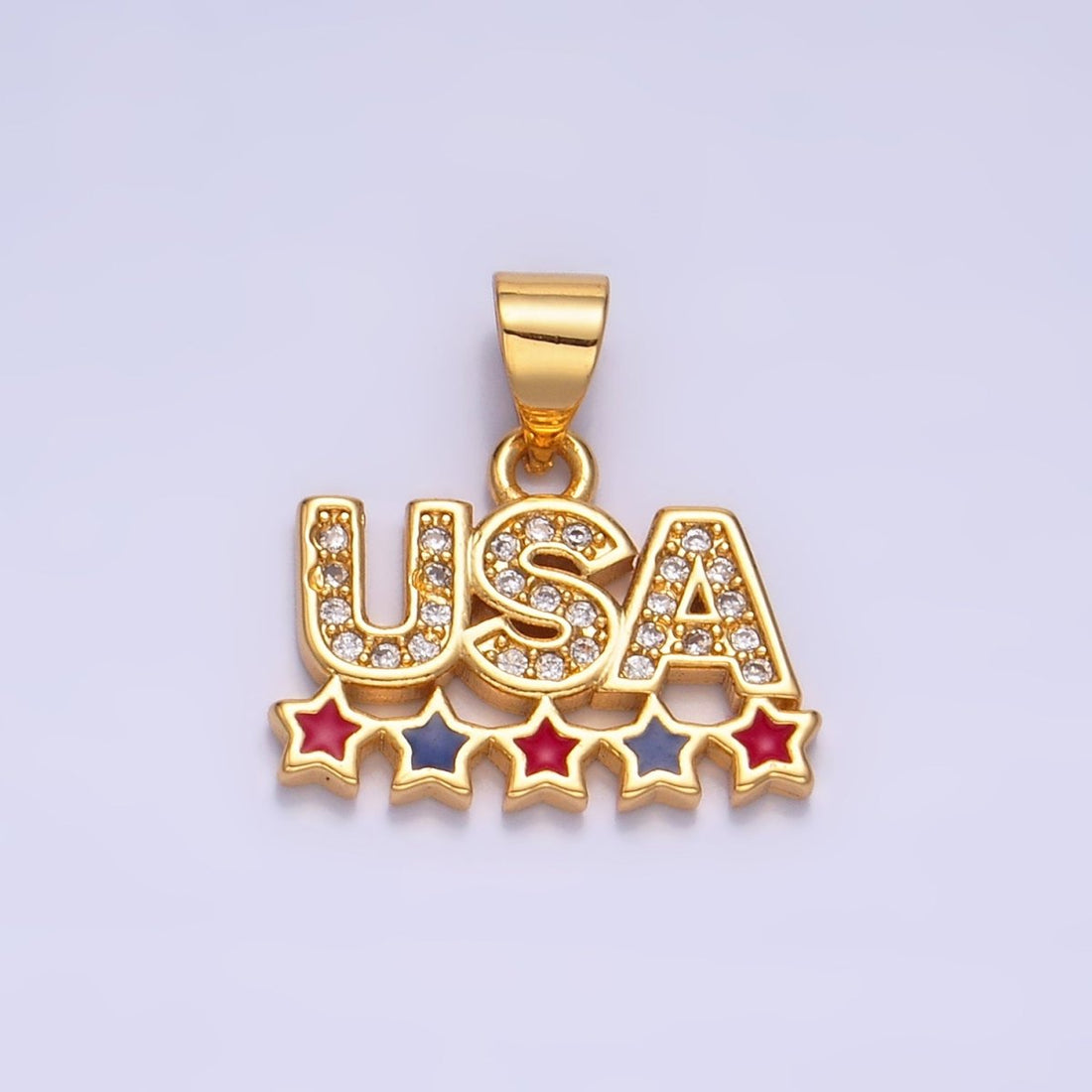 24K Gold Filled CZ Enamel Stars USA Patriotic 4th of July Pendant | AA-1068