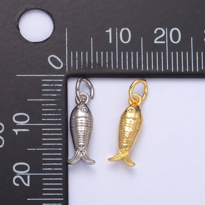 24K Gold Filled 14.5mm Sardine Fish 3D Multidimensional Charm in Gold &amp; Silver | N010