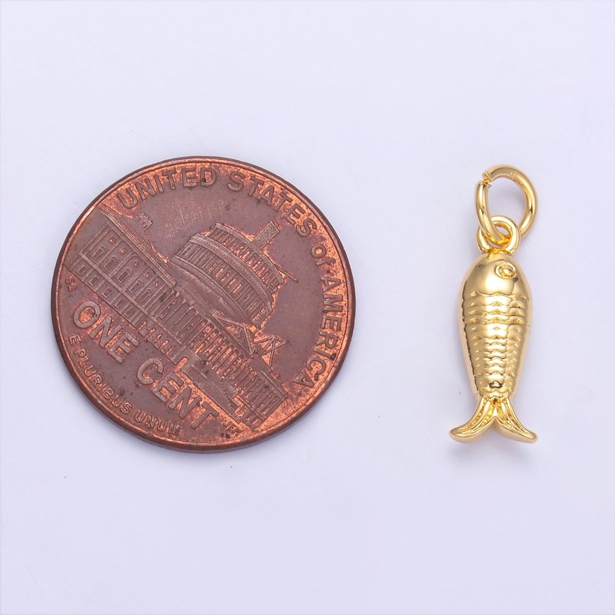 24K Gold Filled 14.5mm Sardine Fish 3D Multidimensional Charm in Gold &amp; Silver | N010