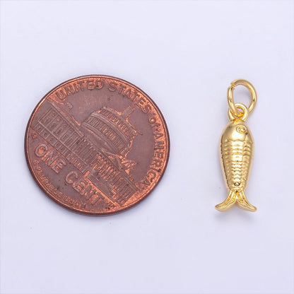 24K Gold Filled 14.5mm Sardine Fish 3D Multidimensional Charm in Gold &amp; Silver | N010