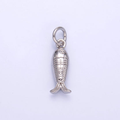 24K Gold Filled 14.5mm Sardine Fish 3D Multidimensional Charm in Gold &amp; Silver | N010