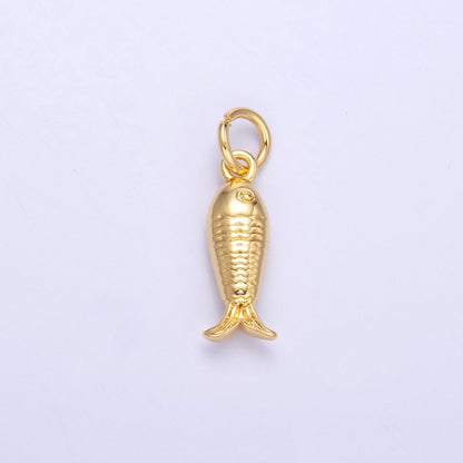 24K Gold Filled 14.5mm Sardine Fish 3D Multidimensional Charm in Gold &amp; Silver | N010