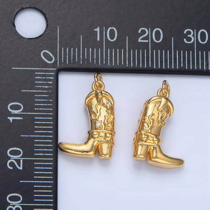 24K Gold Filled 17mm CZ Flaming Cowboy Boot Multidimensional Charm in Gold &amp; Silver | X928
