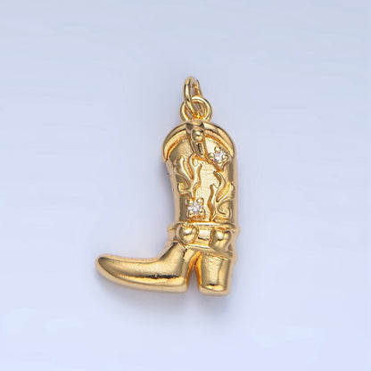 24K Gold Filled 17mm CZ Flaming Cowboy Boot Multidimensional Charm in Gold &amp; Silver | X928