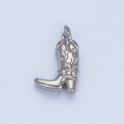 24K Gold Filled 17mm CZ Flaming Cowboy Boot Multidimensional Charm in Gold &amp; Silver | X928