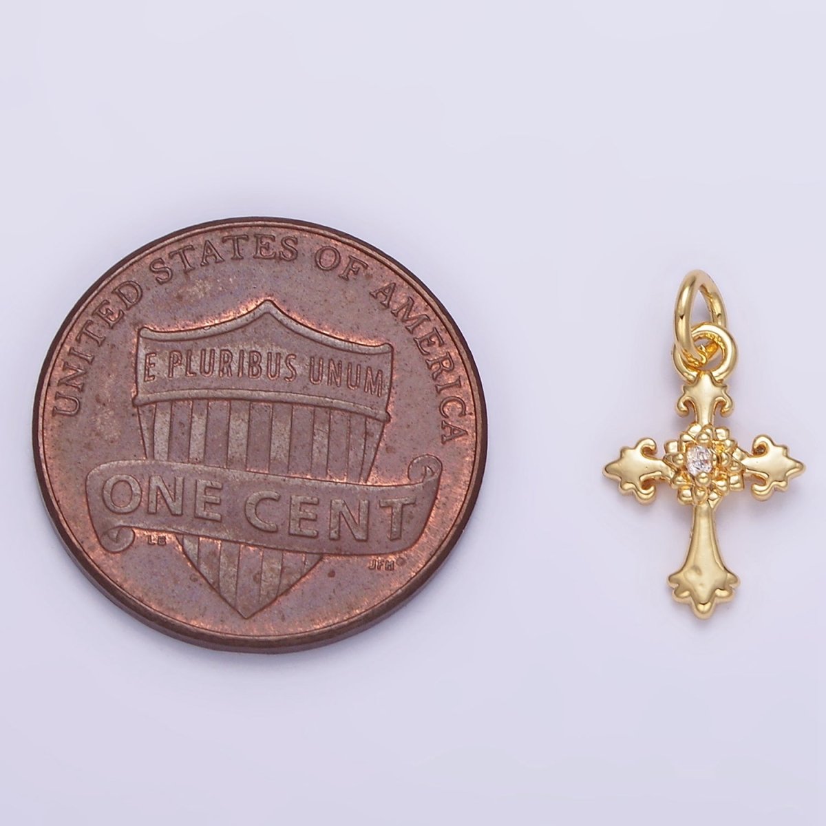 24K Gold Filled CZ Fleur Cross Mini Charm in Gold &amp; Silver | AG845