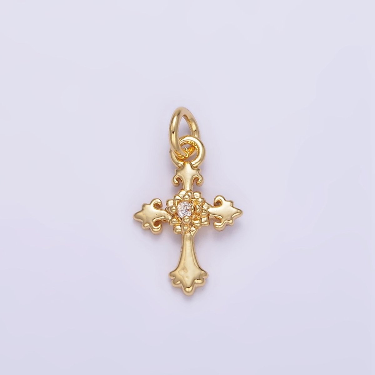 24K Gold Filled CZ Fleur Cross Mini Charm in Gold &amp; Silver | AG845