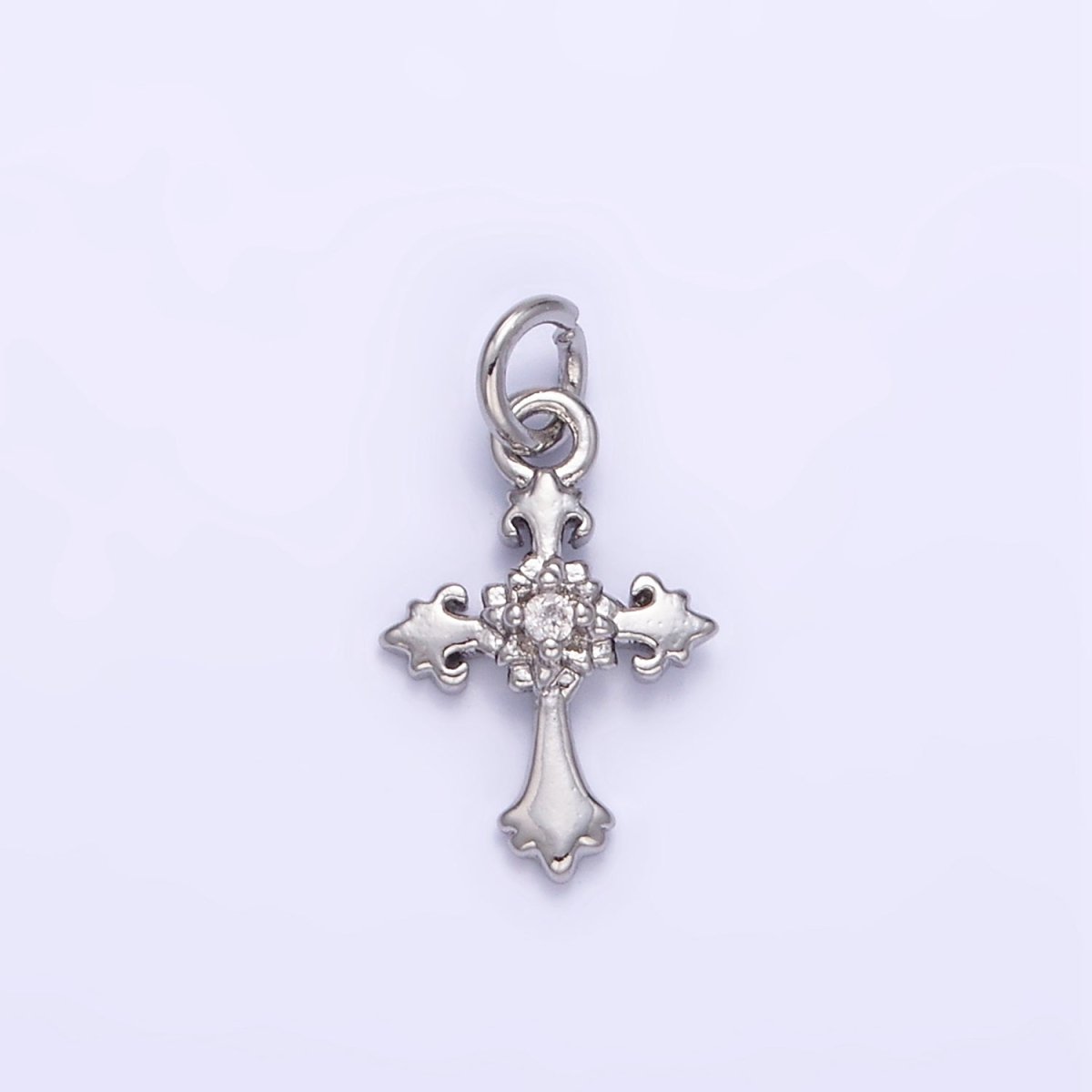 24K Gold Filled CZ Fleur Cross Mini Charm in Gold &amp; Silver | AG845