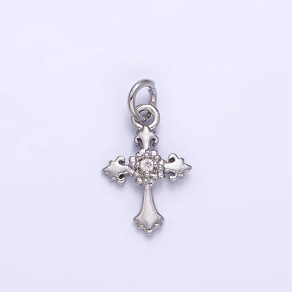24K Gold Filled CZ Fleur Cross Mini Charm in Gold &amp; Silver | AG845