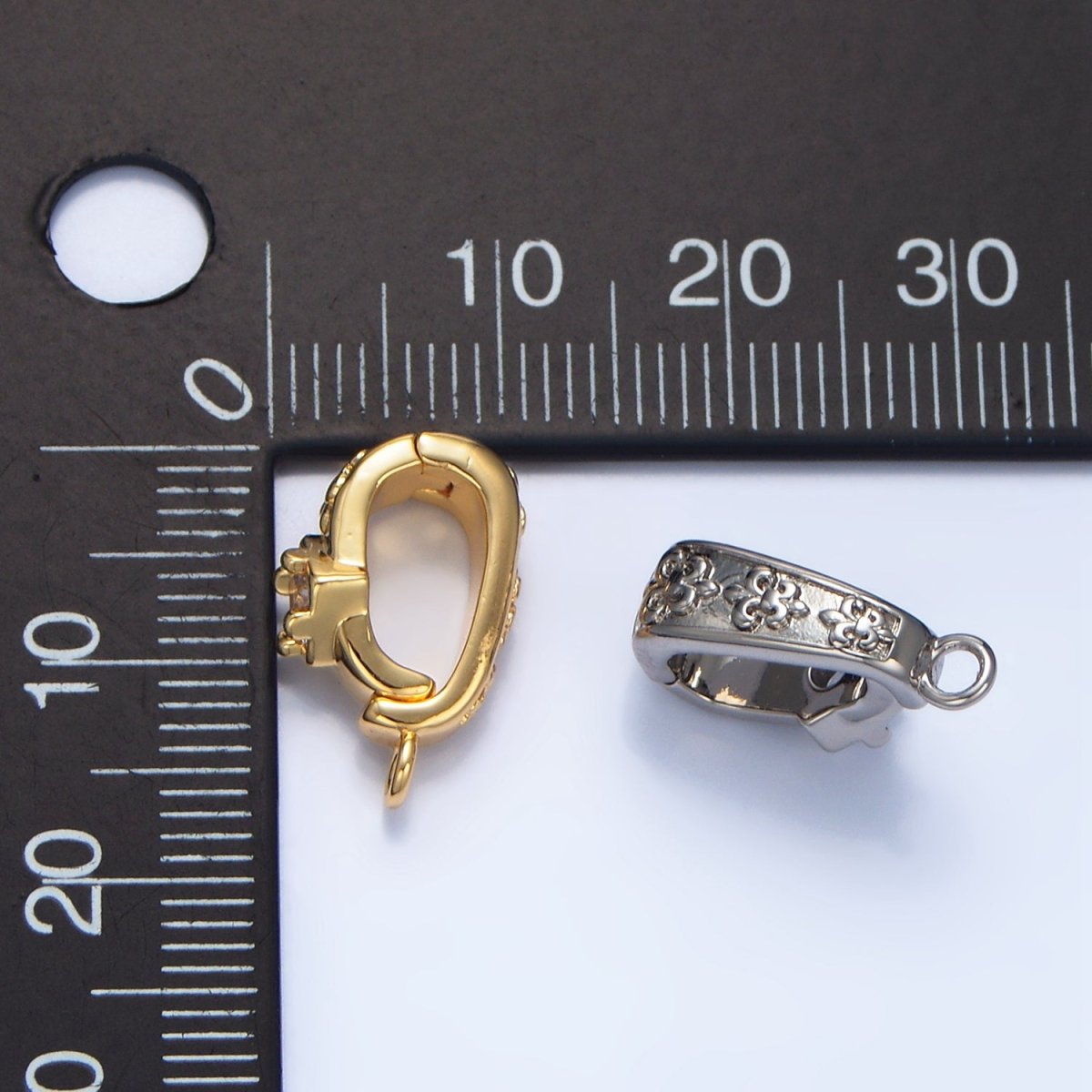 24K Gold Filled 16.5mm CZ Fleur Snap Latch Bail Findings in Gold &amp; Silver | Z972