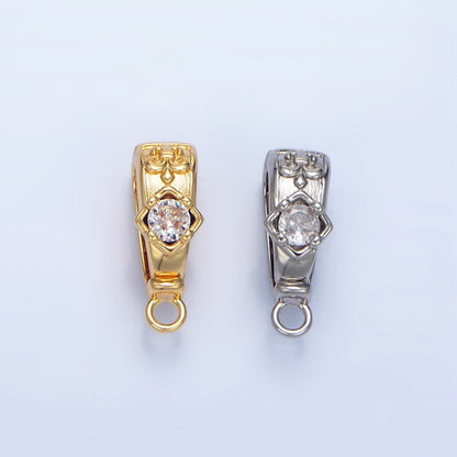 24K Gold Filled 16.5mm CZ Fleur Snap Latch Bail Findings in Gold &amp; Silver | Z972