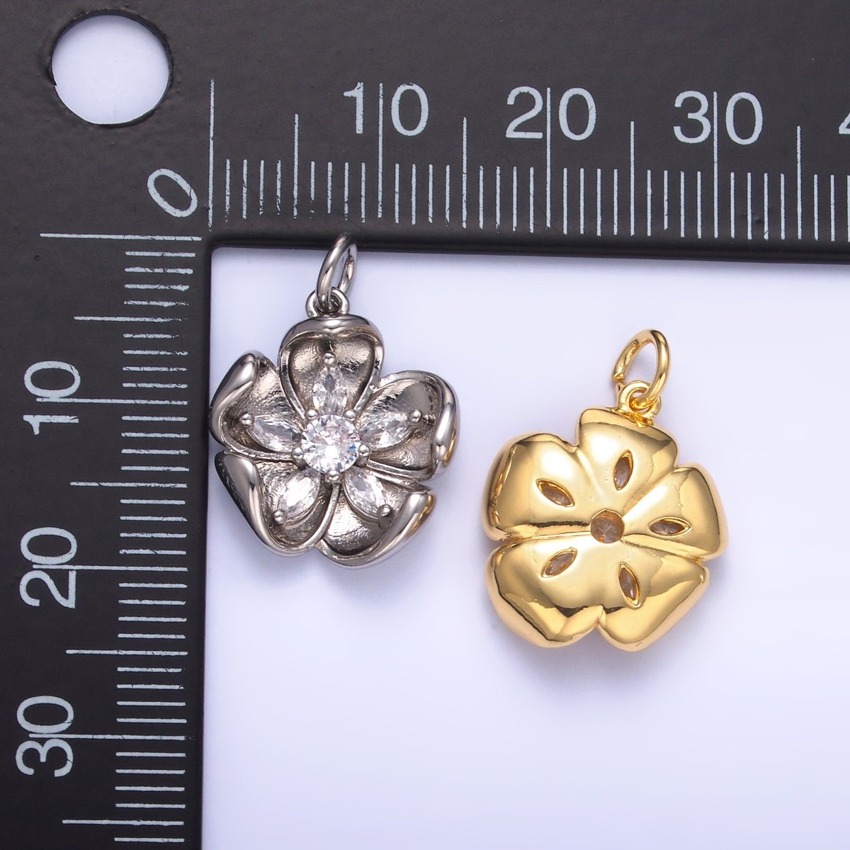 24K Gold Filled CZ Flower Mini Charm in Gold &amp; Silver | C014