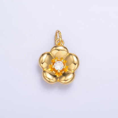 24K Gold Filled 14.5mm CZ Flower Multidimensional 3D Charm in Gold &amp; Silver | W869