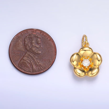 24K Gold Filled 14.5mm CZ Flower Multidimensional 3D Charm in Gold &amp; Silver | W869