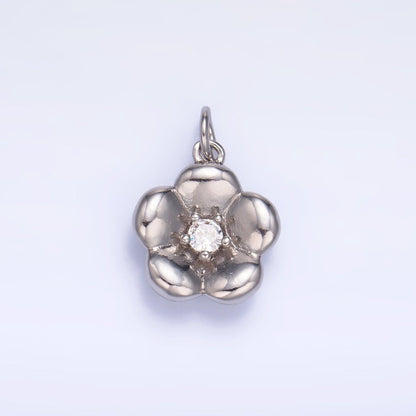 24K Gold Filled 14.5mm CZ Flower Multidimensional 3D Charm in Gold &amp; Silver | W869