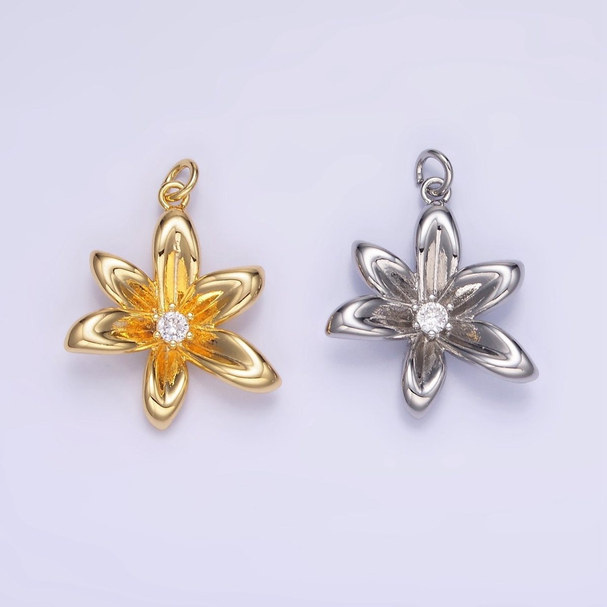 24K Gold Filled CZ Flower Personalized Charm in Gold &amp; Silver | W773