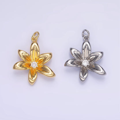 24K Gold Filled CZ Flower Personalized Charm in Gold &amp; Silver | W773