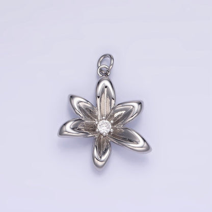 24K Gold Filled CZ Flower Personalized Charm in Gold &amp; Silver | W773