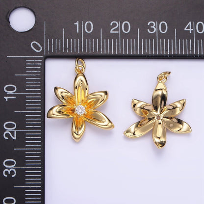 24K Gold Filled CZ Flower Personalized Charm in Gold &amp; Silver | W773