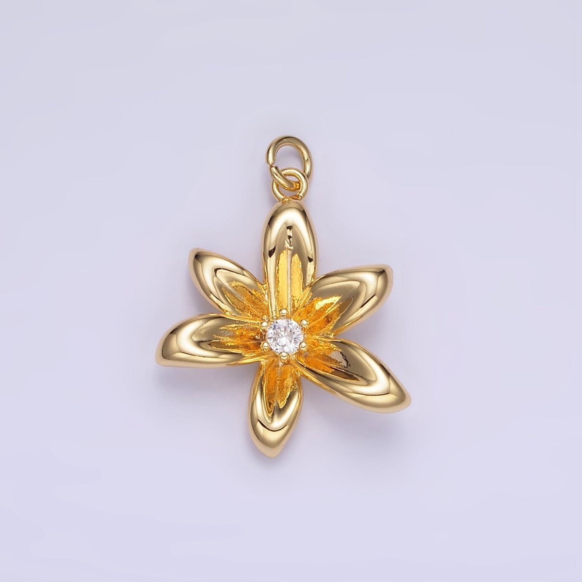 24K Gold Filled CZ Flower Personalized Charm in Gold &amp; Silver | W773