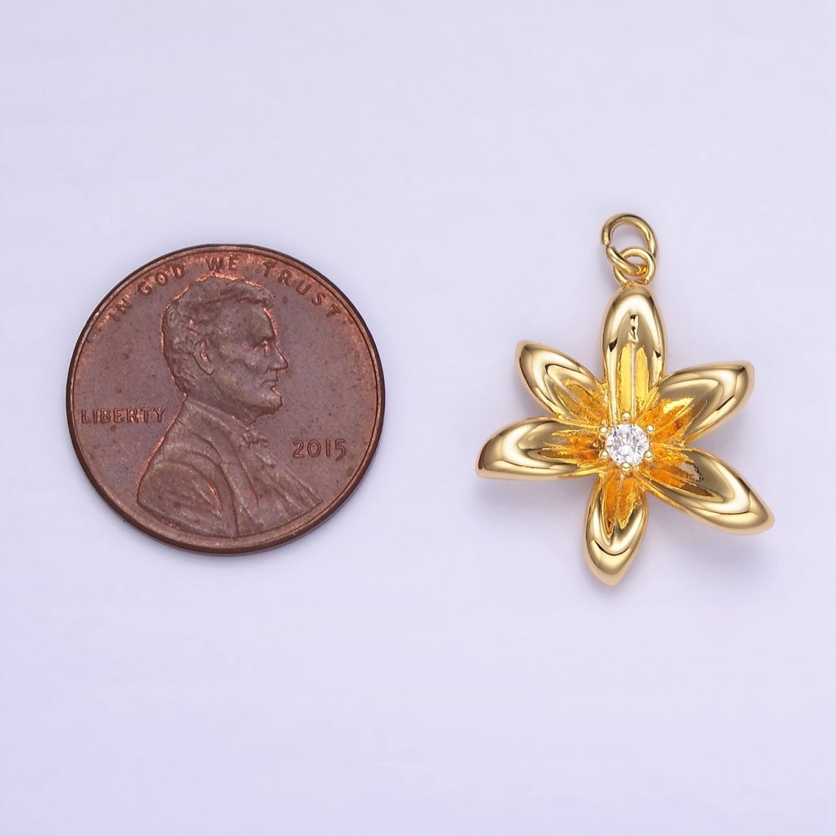 24K Gold Filled CZ Flower Personalized Charm in Gold &amp; Silver | W773