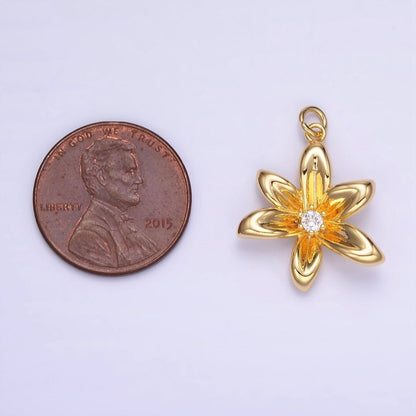 24K Gold Filled CZ Flower Personalized Charm in Gold &amp; Silver | W773